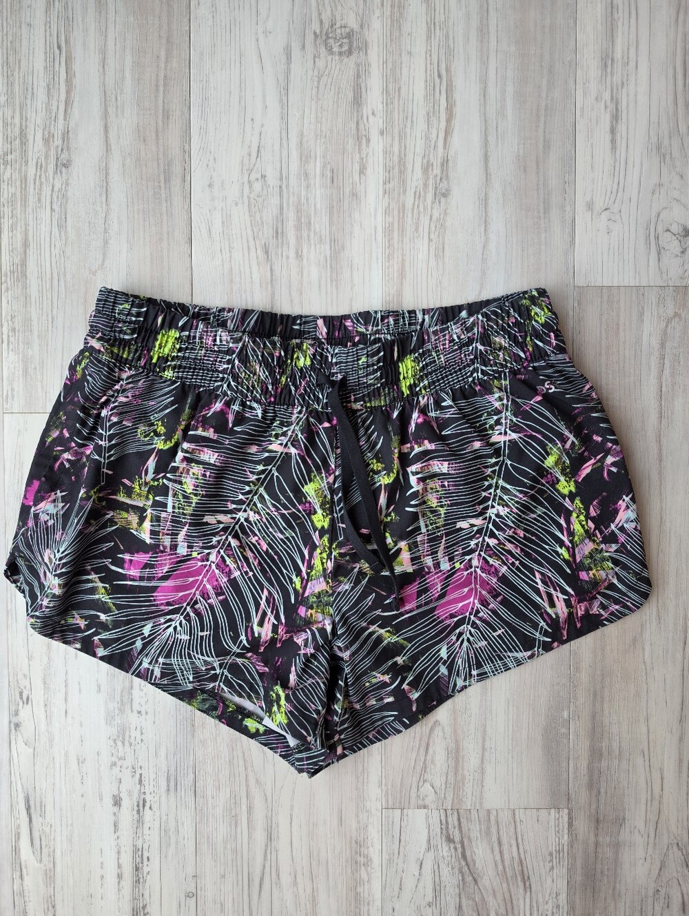 DSG Black Athletic Shorts with Pink & Neon Green Leaf Print Size Small
